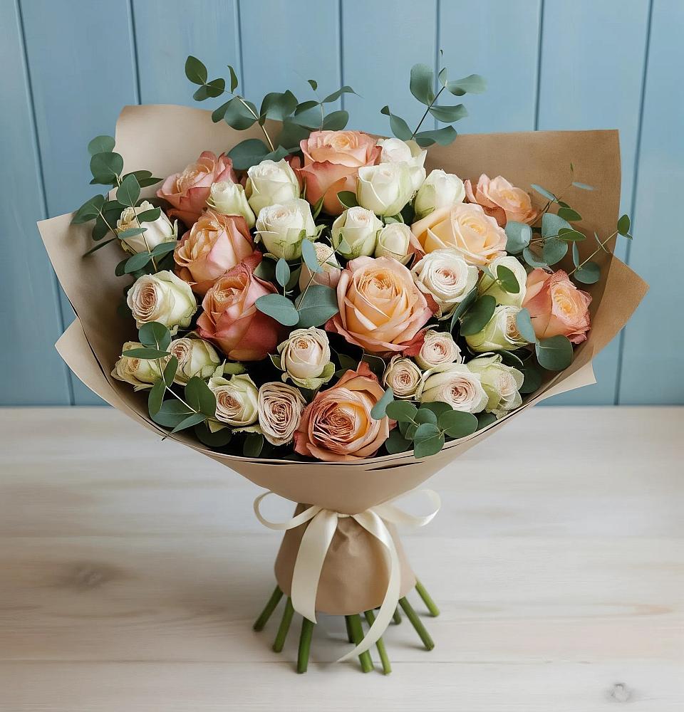 Букет цветов из: Альстромерии и Розы в Рахье