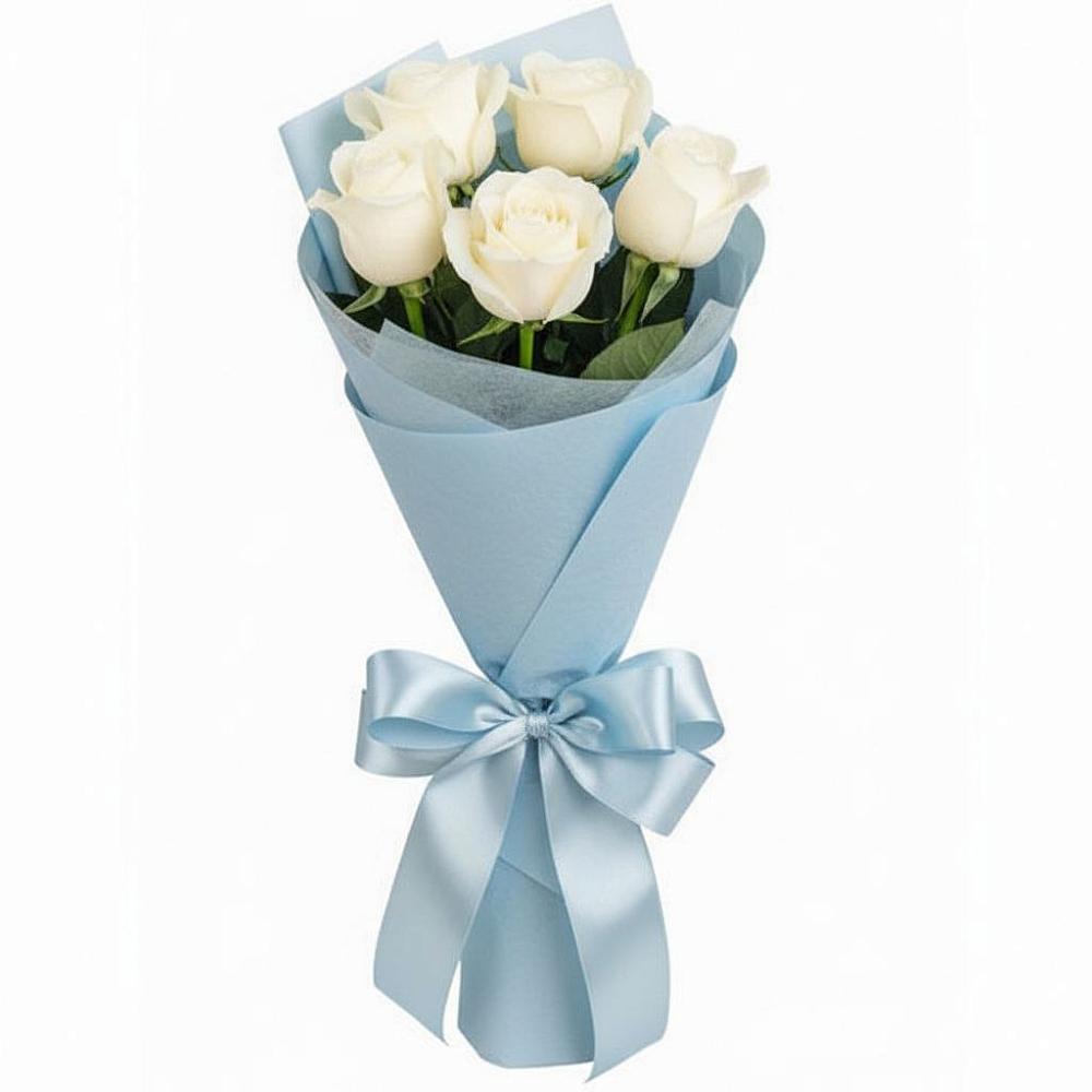 Букет 5 Белых роз Проуд в Рахье