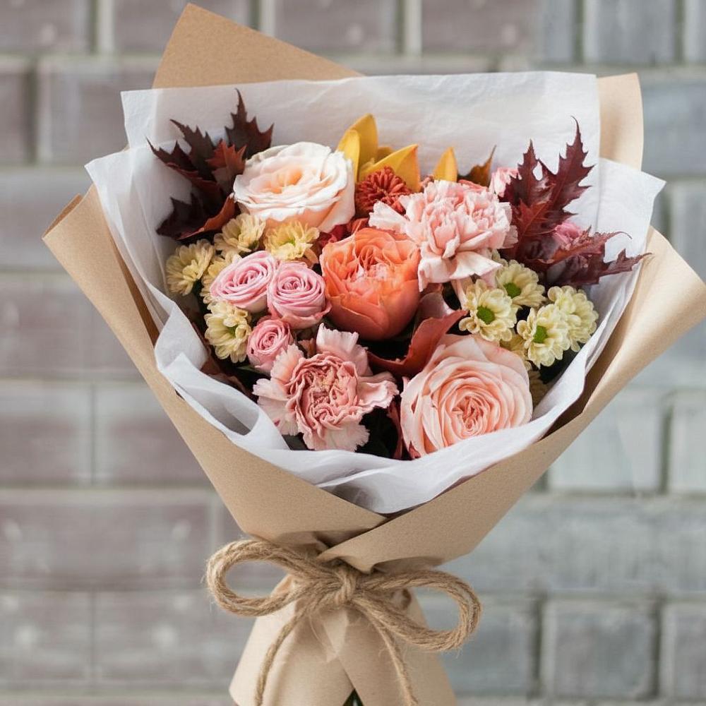 Букет цветов из: Гвоздики, Хризантемы и Розы в Рахье