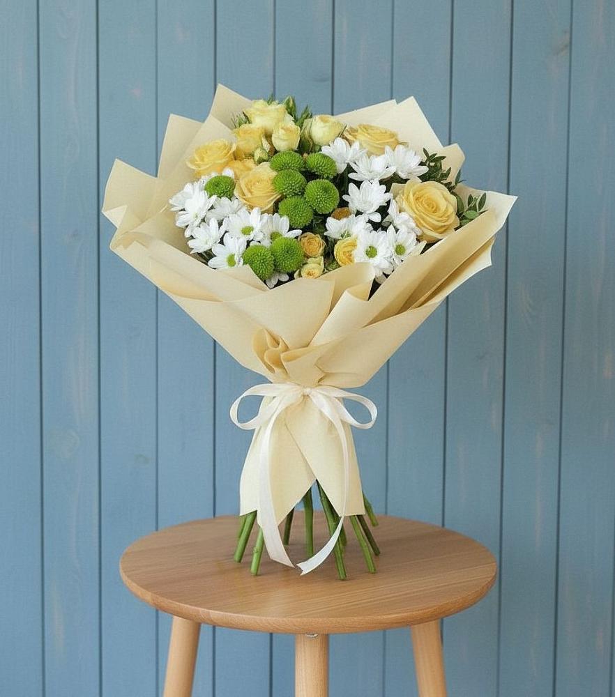 Букет цветов из: Хризантемы и Розы в Рахье