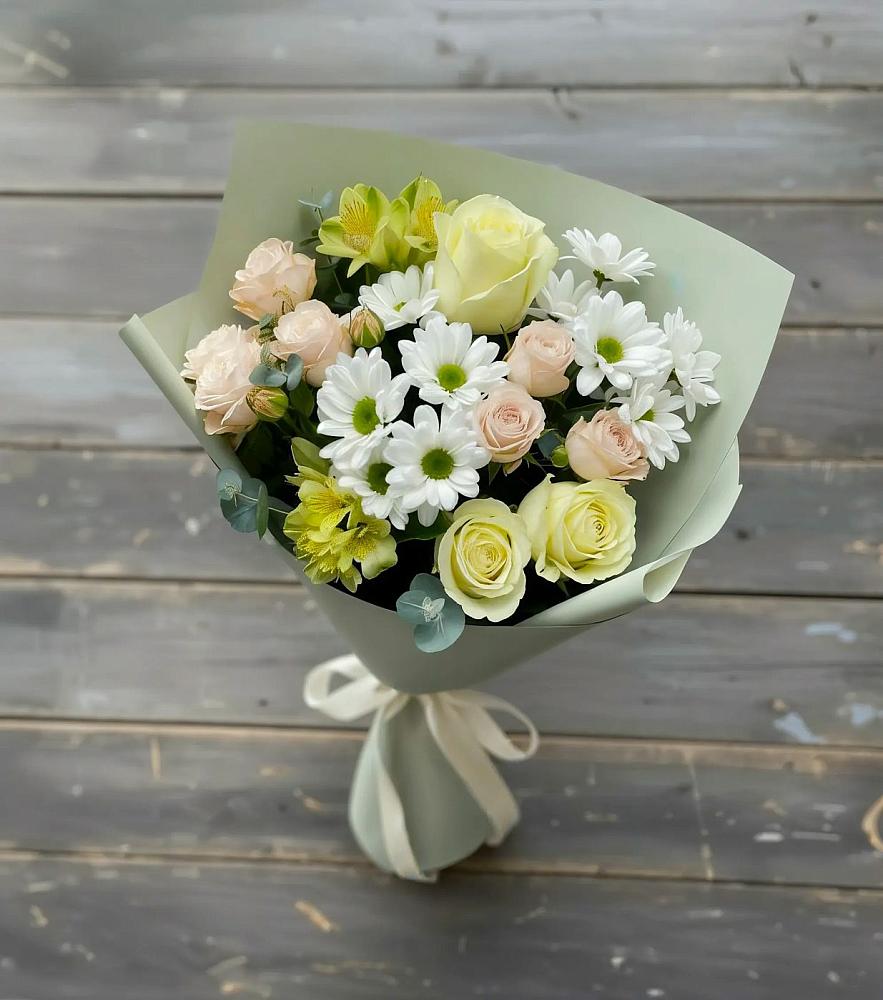 Букет цветов из: Альстромерии, Розы и Хризантемы в Рахье
