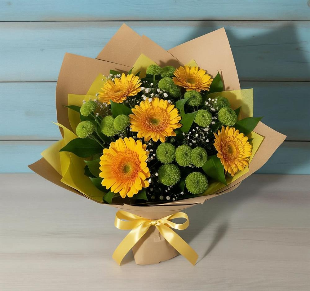 Букет цветов из: Герберы и Хризантемы в Рахье