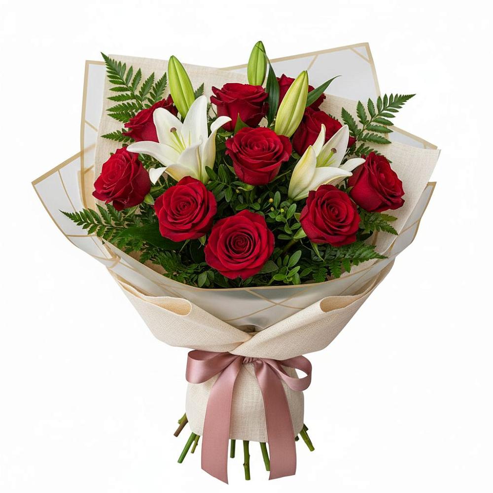 Букет цветов из: Лилии и Розы в Рахье