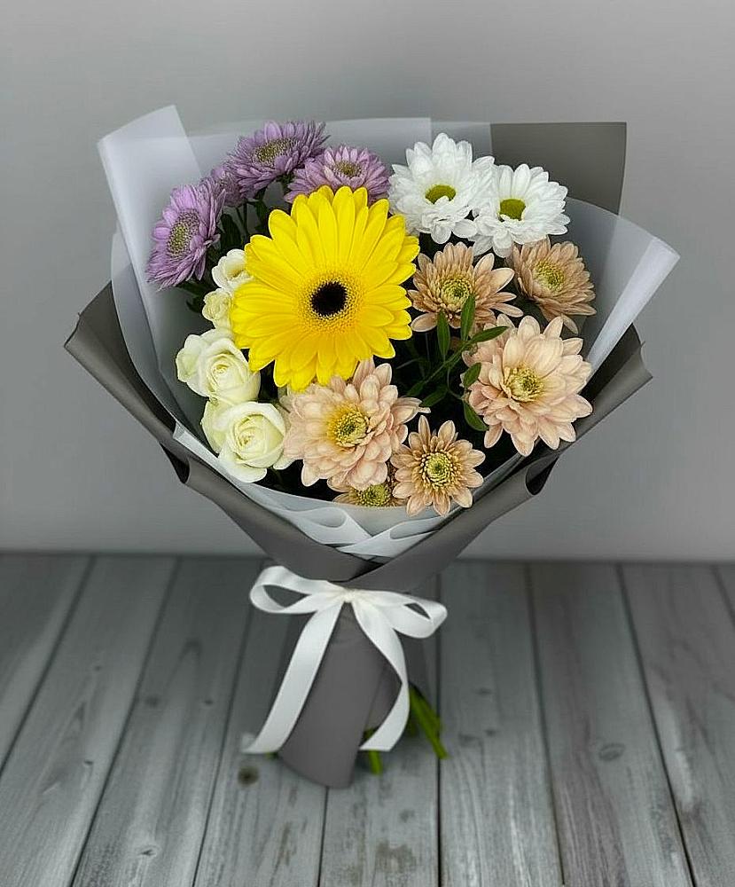Букет цветов из: Розы, Герберы и Хризантемы в Рахье