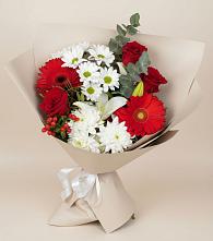 Букет цветов из:  Розы, Хризантемы, Герберы и Лилии #REPLACE_PRED# Рахье