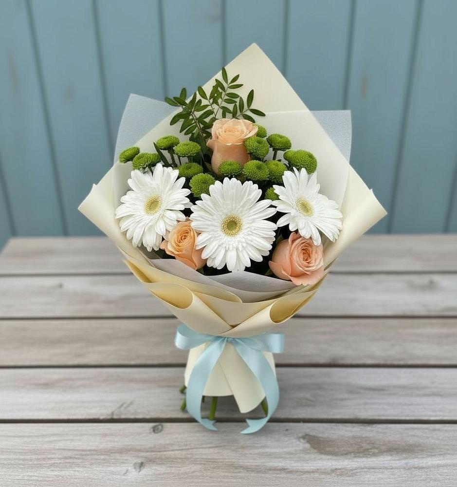 Букет цветов из: Герберы, Розы и Хризантемы в Рахье