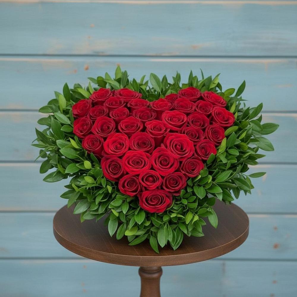 Цветочная композиция из Розы в виде сердца в Рахье