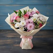 Букет цветов из:  Хризантемы, Альстромерии и Розы #REPLACE_PRED# Рахье