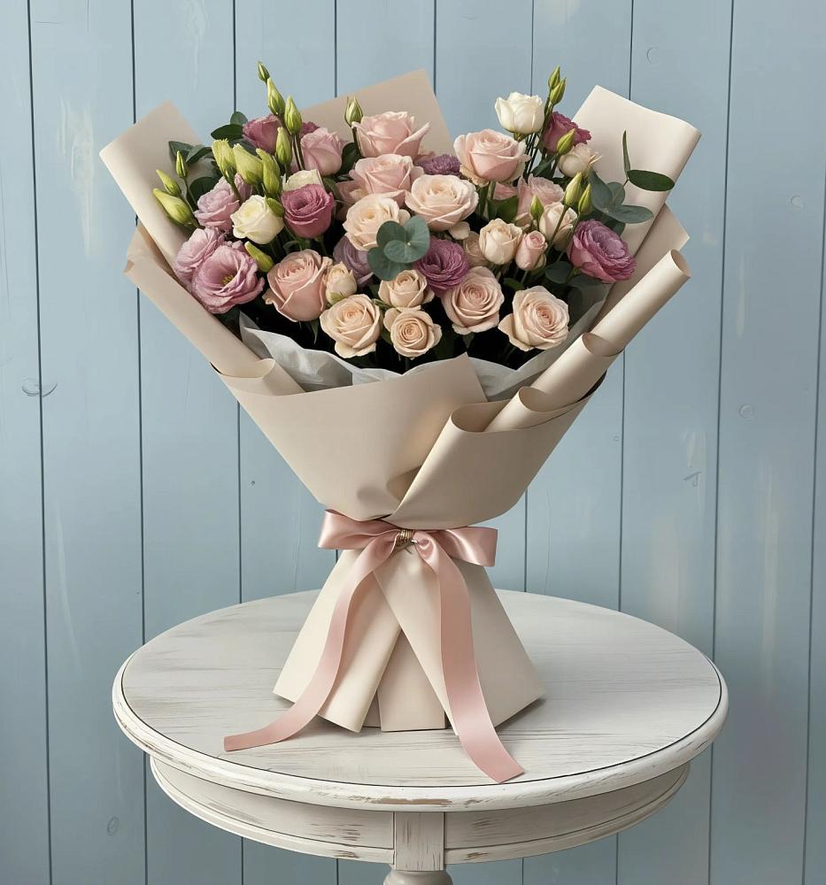 Букет цветов из: Розы и Лизиантусы в Рахье