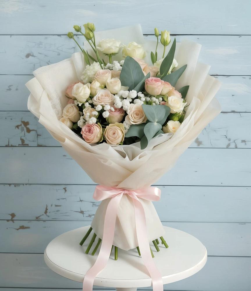 Букет цветов из: Розы и Лизиантусы в Рахье