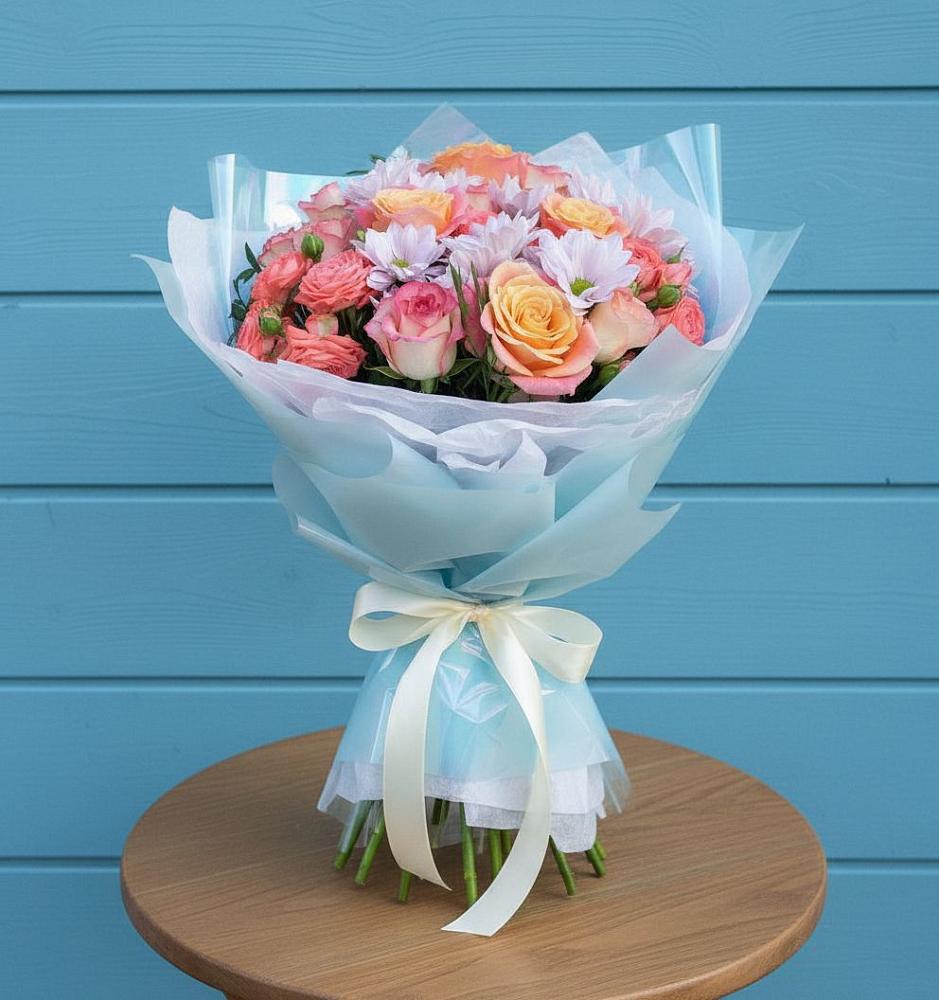 Букет цветов из: Хризантемы и Розы в Рахье