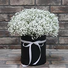 Цветочная композиция из Гипсофила в шляпной коробке в Рахье