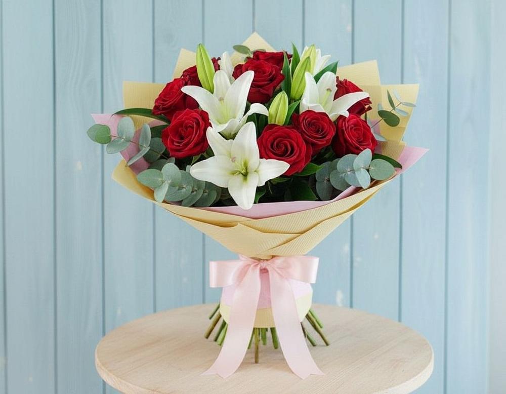 Букет цветов из: Лилии и Розы в Рахье